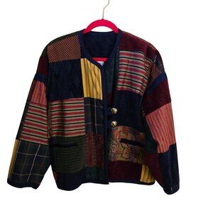 Max & Mabel Vintage Mixed Media Patchwork Plaid Metallic Unique Jacket Size 1X